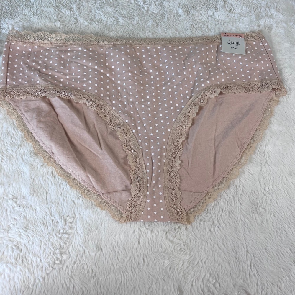 Jenni Intimates Pink Polka Dot Lace Trim Hipster Panties Size 2X 100058141WN New